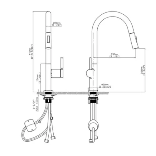 Vòi rửa bát nóng lạnh Kluger KLF0003C có dây rút 15 Kích thước vòi rửa bát nóng lạnh Kluger KLF0003C có dây rút