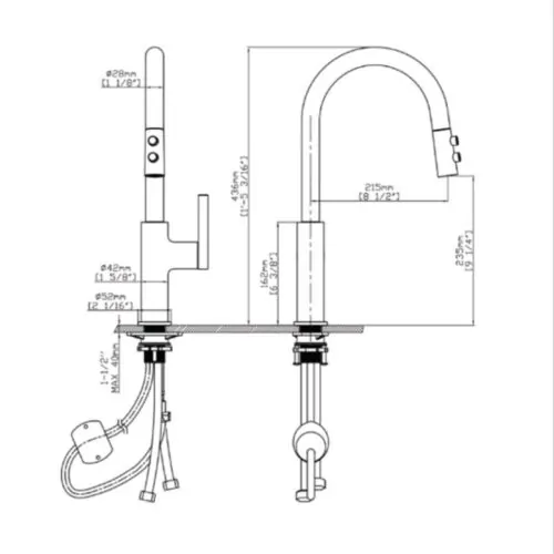 Vòi rửa bát nóng lạnh Kluger KLF0005C có dây rút 17 Kích thước vòi rửa bát nóng lạnh Kluger KLF0005C có dây rút
