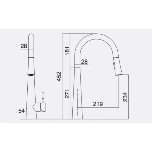 Vòi rửa bát nóng lạnh Kluger KLF0009C có dây rút 15 Kích thước vòi rửa bát nóng lạnh Kluger KLF0009C có dây rút