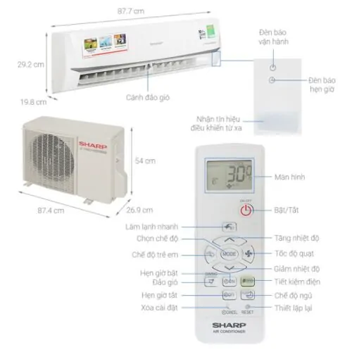 Điều hoà Sharp 1 chiều Inverter AU-X18ZEW 9 Thông số điều hoà Sharp 1 chiều Inverter AU-X18ZEW