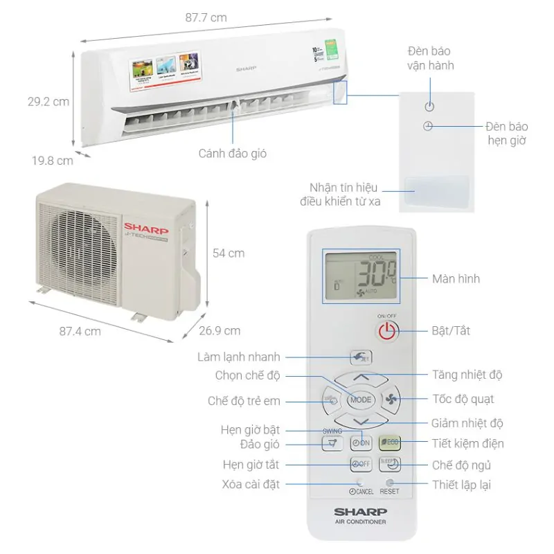 Điều hoà Sharp 1 chiều Inverter AU-X18ZEW 6 Thông số điều hoà Sharp 1 chiều Inverter AU-X18ZEW