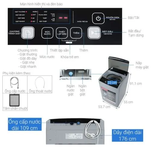 Máy giặt Sharp 7.5kg ES-Y75HV-S cửa trên 7 Thông số máy giặt Sharp 7.5kg ES-Y75HV-S cửa trên