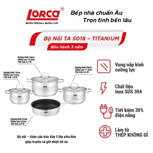 Bộ nồi chảo bếp từ Lorca TITANIUM-TA 5022 4 Ảnh bộ nồi chảo bếp từ Lorca TITANIUM-TA 5022