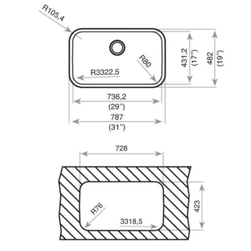 Chậu rửa bát inox 1 hố Teka TOTAL BE 74.43-20 1B 10125121 7 Kích thước chậu rửa bát inox 1 hố Teka TOTAL BE 74.43-20 1B 10125121