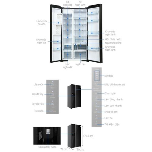 Tủ lạnh 2 cánh side by side 573 lít Hitachi SX800GPGV0 GBK 9 Kích thước tủ lạnh 2 cánh side by side 573 lít Hitachi SX800GPGV0 GBK