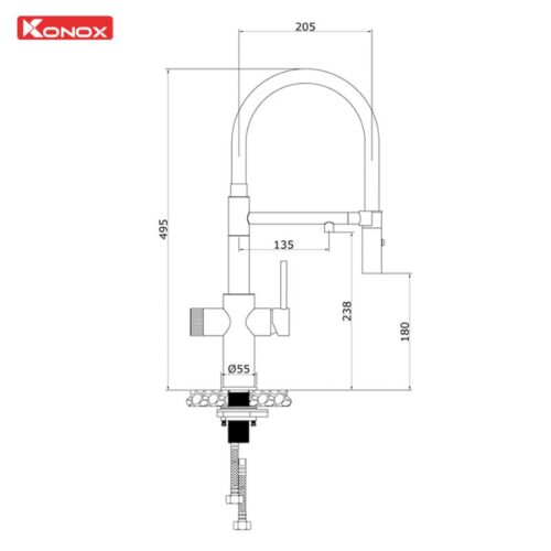 Vòi rửa bát nóng lạnh Konox Combi Chrome có dây rút 5 Kích thước vòi rửa bát nóng lạnh Konox Combi Chrome có dây rút
