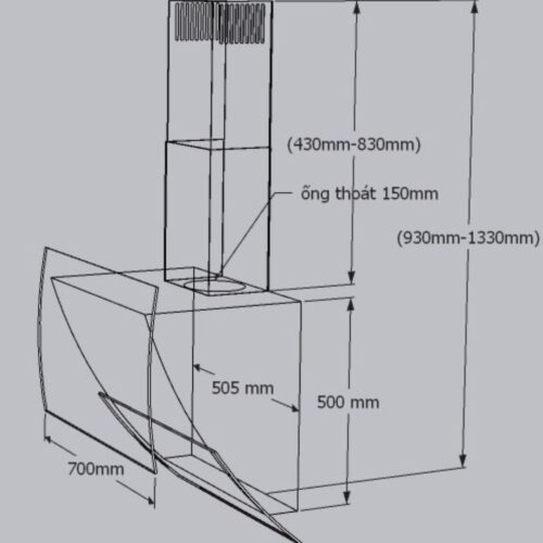 Máy hút mùi áp tường Tomate TOM 3370 5 Kích thước máy hút mùi áp tường Tomate TOM 3370