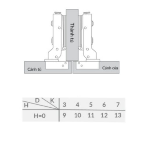 Bản lề cong lắp trùm nửa Capella thép GrandX XC.IR107B 5 Kích thước bản lề cong lắp trùm nửa Capella thép GrandX XC.IR107B