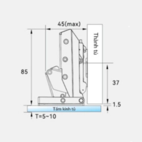 Bản lề thẳng lắp trùm ngoài Capella kính cao cấp GrandX XC.G1 5 Kích thước bản lề thẳng lắp trùm ngoài Capella kính cao cấp GrandX XC.G1