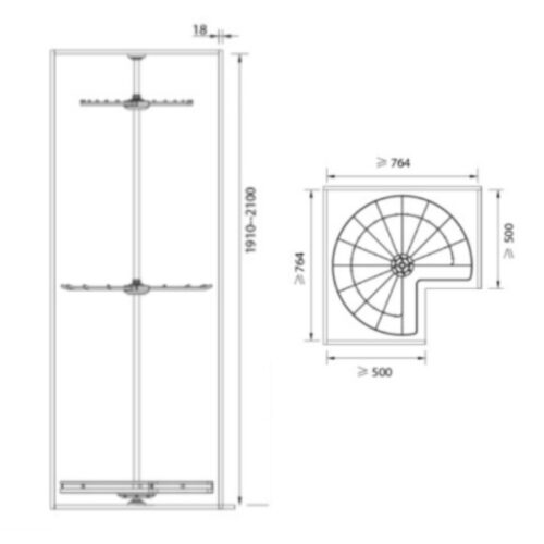 Kệ xoay góc tủ quần áo 270 độ 3 tầng GrandX XM.270C 7 Kích thước kệ xoay góc tủ quần áo 270 độ 3 tầng GrandX XM.270C