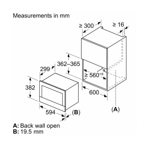 Lò vi sóng Bosch BER7321B1 lắp âm 7 Kích thước lò vi sóng Bosch BER7321B1 lắp âm