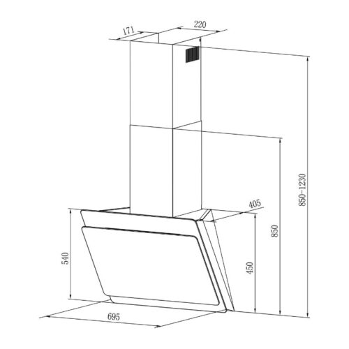 Máy hút mùi áp tường Tomate TOM 3374 7 Kích thước máy hút mùi áp tường Tomate TOM 3374