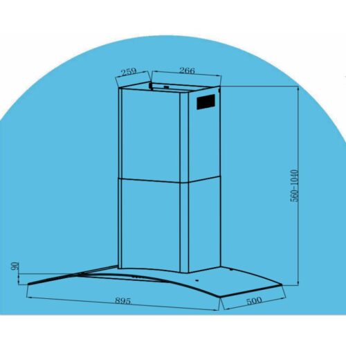 Máy hút mùi kính cong Tomate TOM 3159B-90 5 Kích thước máy hút mùi kính cong Tomate TOM 3159B-90