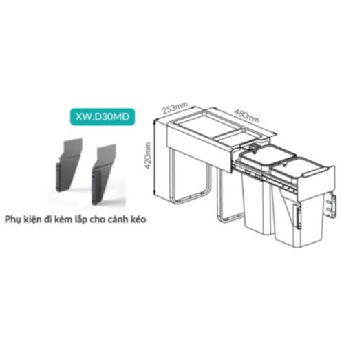 Thùng rác đôi gắn cánh kéo âm tủ GrandX XW.D30M 5 Kích thước thùng rác đôi gắn cánh kéo âm tủ GrandX XW.D30M