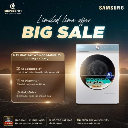 Khuyến mãi máy Giặt Sấy Samsung Inverter Giặt 14 Kg - Sấy 8 Kg WD14BB944DGMSV