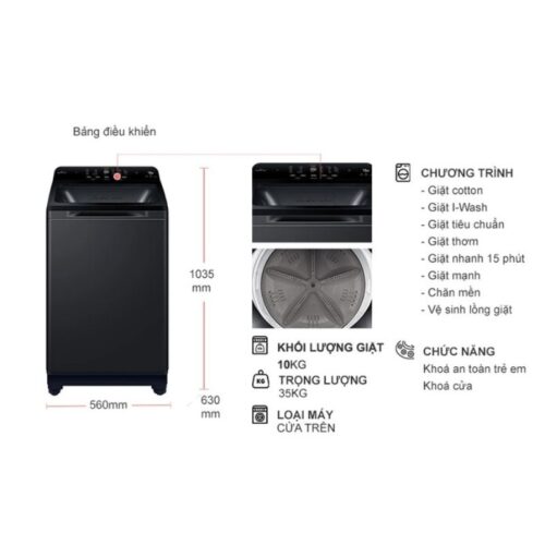 Máy Giặt Aqua Inverter 10 Kg AQW-DR100JT.BK cửa trên 5 Kích thước máy Giặt Aqua Inverter 10 Kg AQW-DR100JT.BK cửa trên
