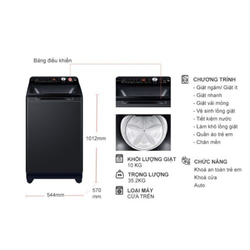 Máy Giặt Aqua Inverter 10 Kg AQW-DR101GT BK cửa trên 7 Kích thước máy Giặt Aqua Inverter 10 Kg AQW-DR101GT BK cửa trên
