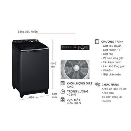 Máy Giặt Aqua Inverter 12 Kg AQW-DR120HT.BK cửa trên 9 Kích thước máy Giặt Aqua Inverter 12 Kg AQW-DR120HT.BK cửa trên