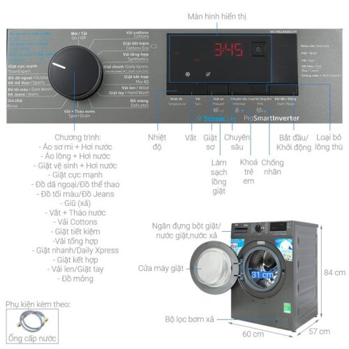 Máy Giặt Beko Inverter 9 Kg WCV9614XB0STM cửa trước 9 Kích thước máy Giặt Beko Inverter 9 Kg WCV9614XB0STM cửa trước