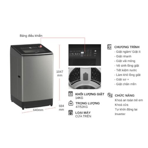 Máy Giặt Hitachi Inverter 14 Kg SF-140TCV SL cửa trên 7 Kích thước máy Giặt Hitachi Inverter 14 Kg SF-140TCV SL cửa trên