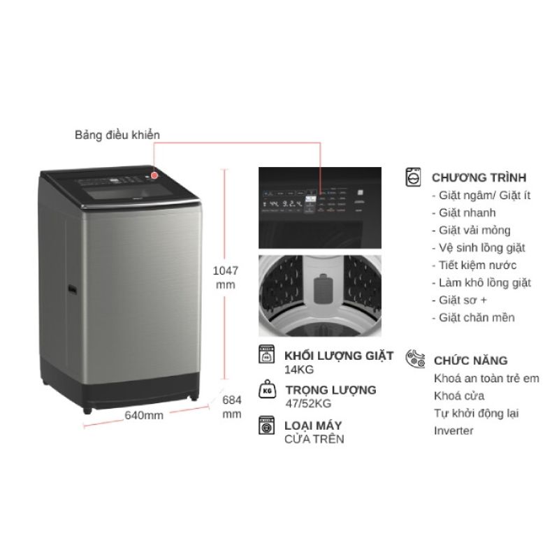 Máy Giặt Hitachi Inverter 14 Kg SF-140TCV SL cửa trên 5 Kích thước máy Giặt Hitachi Inverter 14 Kg SF-140TCV SL cửa trên