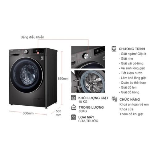 Máy Giặt LG Inverter 10 Kg FV1410S3B cửa trước 9 Kích thước máy Giặt LG Inverter 10 Kg FV1410S3B cửa trước
