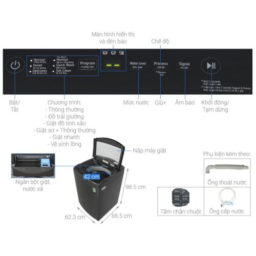 Máy Giặt LG Inverter 12 Kg T2512VBTB cửa trên 9 Kích thước máy Giặt LG Inverter 12 Kg T2512VBTB cửa trên
