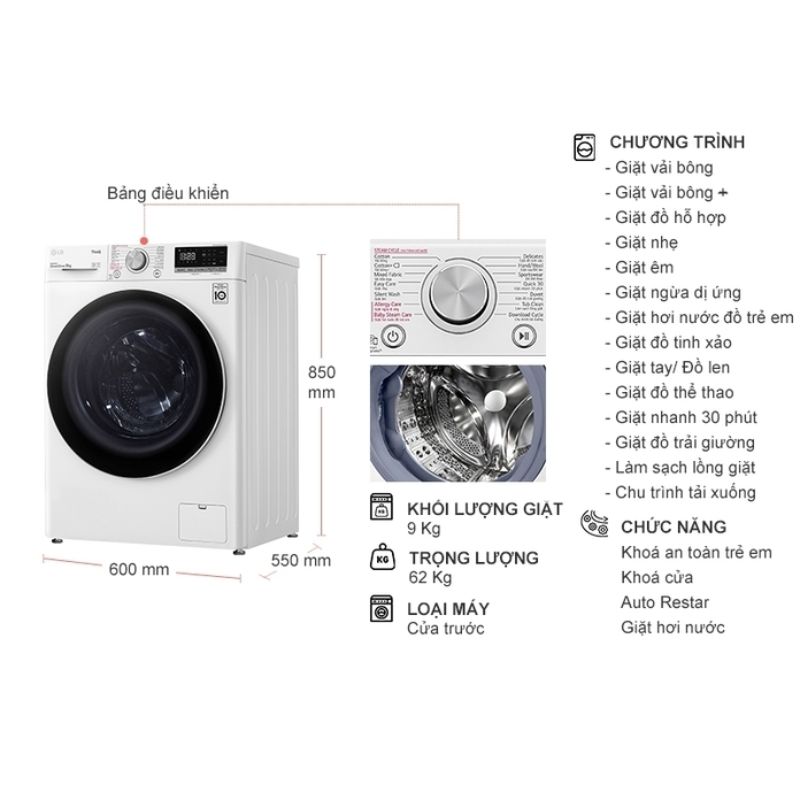 Máy Giặt LG Inverter AI DD 9 Kg FV1409S4W cửa trước 6 Máy Giặt LG Inverter AI DD 9 Kg FV1409S4W cửa trước - Ảnh 4
