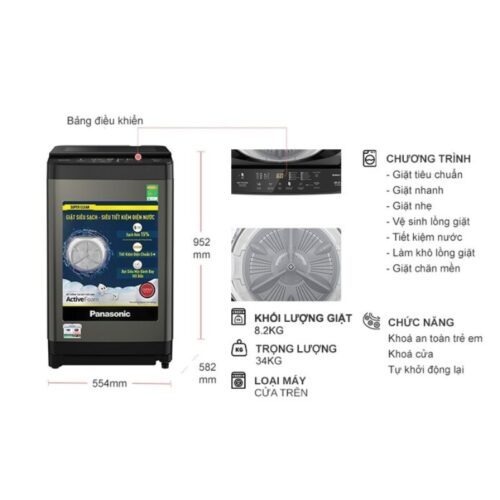 Máy Giặt Panasonic 8.2 Kg NA-F82Y01DRV cửa trên 7 Kích thước máy Giặt Panasonic 8.2 Kg NA-F82Y01DRV cửa trên