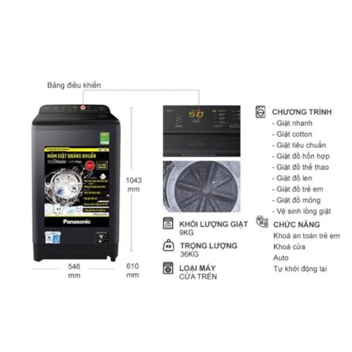 Máy Giặt Panasonic 9 Kg NA-F90A9BRV cửa trên 9 Kích thước máy Giặt Panasonic 9 Kg NA-F90A9BRV cửa trên