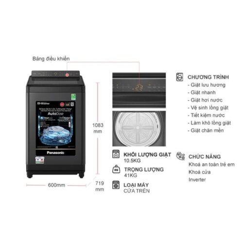 Máy Giặt Panasonic Inverter 10.5 Kg NA-FD105W3BV cửa trên 9 Kích thước máy Giặt Panasonic Inverter 10.5 Kg NA-FD105W3BV cửa trên