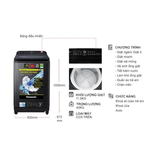 Máy Giặt Panasonic Inverter 11.5 Kg NA-FD11AR1BV cửa trên 9 Kích thước máy Giặt Panasonic Inverter 11.5 Kg NA-FD11AR1BV cửa trên