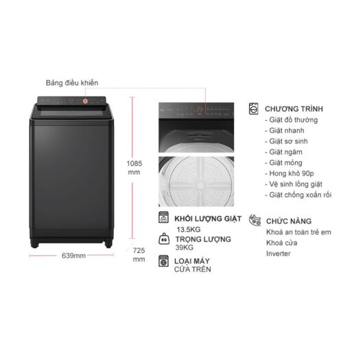 Máy Giặt Panasonic Inverter 13.5 Kg NA-FD135X3BV cửa trên 9 Kích thước máy Giặt Panasonic Inverter 13.5 Kg NA-FD135X3BV cửa trên