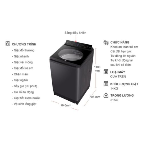 Máy Giặt Panasonic Inverter 14 Kg NA-FD14V1BRV cửa trên 9 Kích thước máy Giặt Panasonic Inverter 14 Kg NA-FD14V1BRV cửa trên