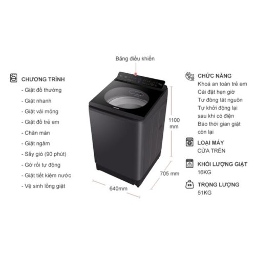 Máy Giặt Panasonic Inverter 16 Kg NA-FD16V1BRV cửa trên 7 Kích thước máy Giặt Panasonic Inverter 16 Kg NA-FD16V1BRV cửa trên