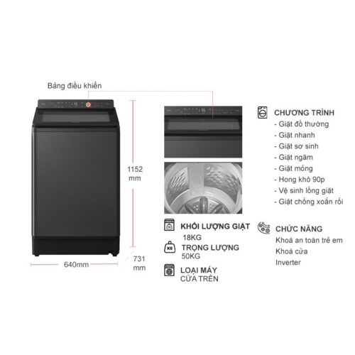 Máy Giặt Panasonic Inverter 18 Kg NA-FD180W3BV cửa trên 9 Kích thước máy Giặt Panasonic Inverter 18 Kg NA-FD180W3BV cửa trên