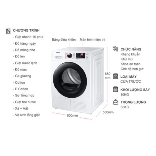 Máy Giặt Samsung Inverter 10 Kg WW10TA046AE/SV cửa trước 9 Kích thước máy Giặt Samsung Inverter 10 Kg WW10TA046AE / SV cửa trước