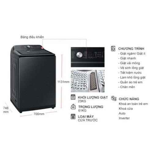 Máy Giặt Samsung Inverter 23 Kg WA23A8377GV cửa trên 9 Kích thước máy Giặt Samsung Inverter 23 Kg WA23A8377GV cửa trên