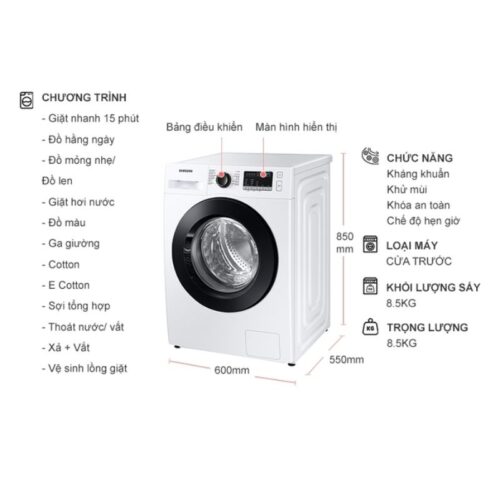 Máy Giặt Samsung Inverter 8.5 Kg WW85T4040CE/SV 7 Kích thước máy Giặt Samsung Inverter 8.5 Kg WW85T4040CE / SV