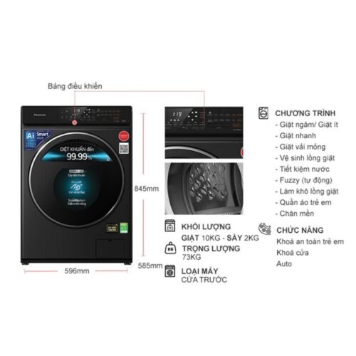 Máy Giặt Sấy Panasonic Inverter Giặt 10 Kg - Sấy 2 Kg NA-V10FR1BVT 7 Kích thước máy Giặt Sấy Panasonic Inverter Giặt 10 Kg - Sấy 2 Kg NA-V10FR1BVT