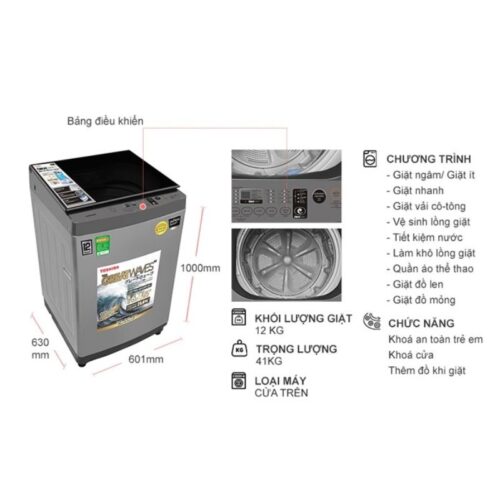 Máy Giặt Toshiba Inverter 12 Kg AW-DUK1300KV(SG) cửa trên 7 Kích thước máy Giặt Toshiba Inverter 12 Kg AW-DUK1300KV(SG) cửa trên