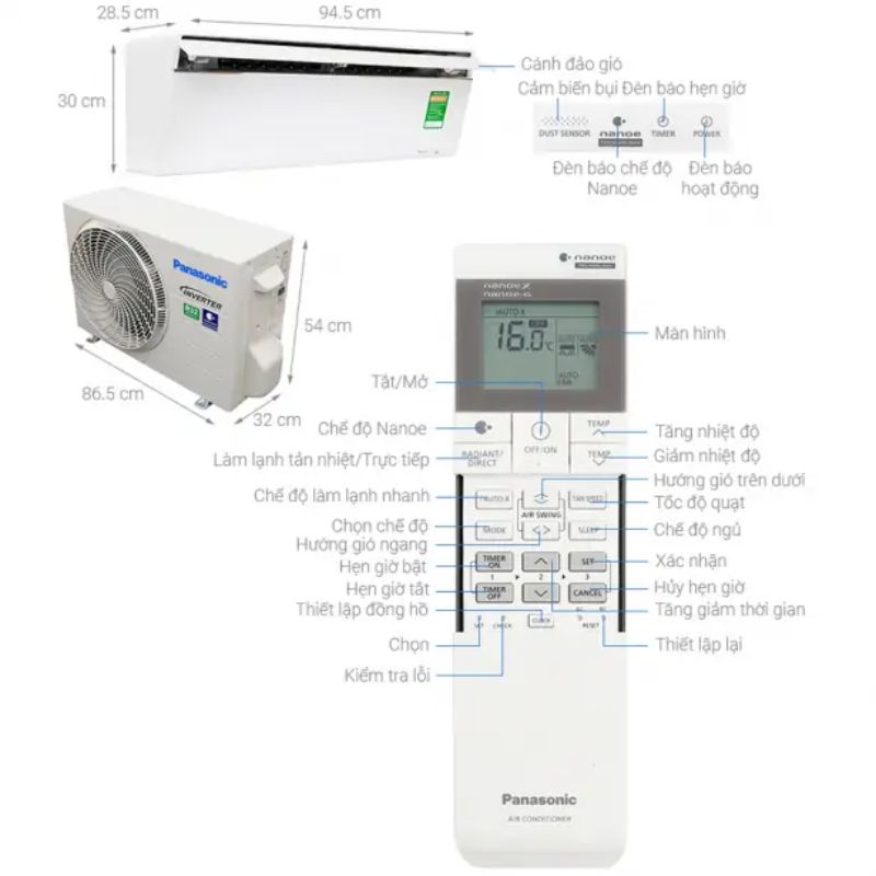 Máy lạnh Panasonic Inverter 1 Hp CU/CS-VU9UKH-8 6 Kích thước máy lạnh Panasonic Inverter 1 Hp CU/CS-VU9UKH-8