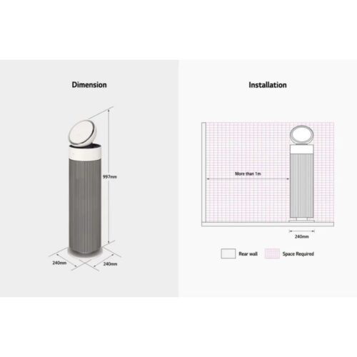 Máy lọc không khí LG PuriCare Aero Booster AS55GGSY0.ABAE Màu Be 9 Kích thước máy lọc không khí LG PuriCare Aero Booster AS55GGSY0.ABAE Màu Be