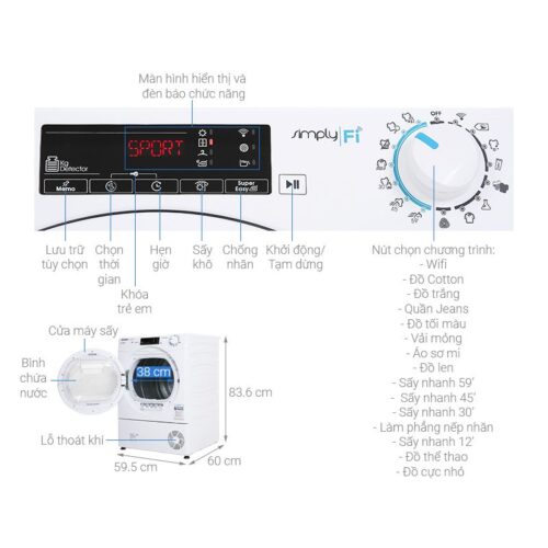 Máy Sấy Ngưng Tụ Candy 10 Kg CSO C10TE-S 9 Kích thước máy Sấy Ngưng Tụ Candy 10 Kg CSO C10TE-S