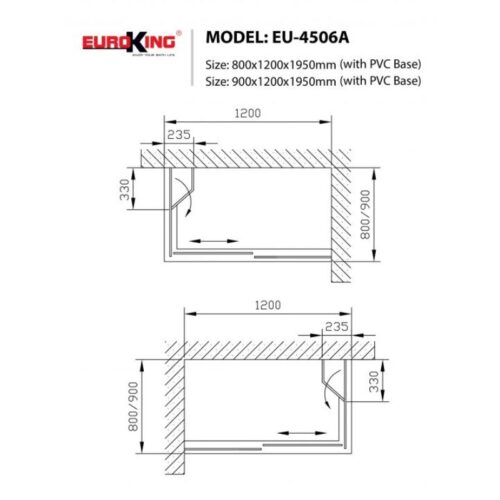 Phòng tắm vách kính Euroking EU-4506A 800mm 5 Kích thước phòng tắm vách kính Euroking EU-4506A 800mm