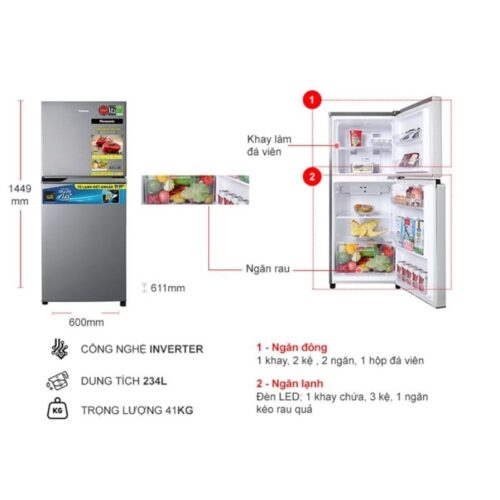 Tủ Lạnh 2 cánh Inverter 234 Lít Panasonic NR-TV261APSV 7 Kích thước tủ Lạnh 2 cánh Inverter 234 Lít Panasonic NR-TV261APSV