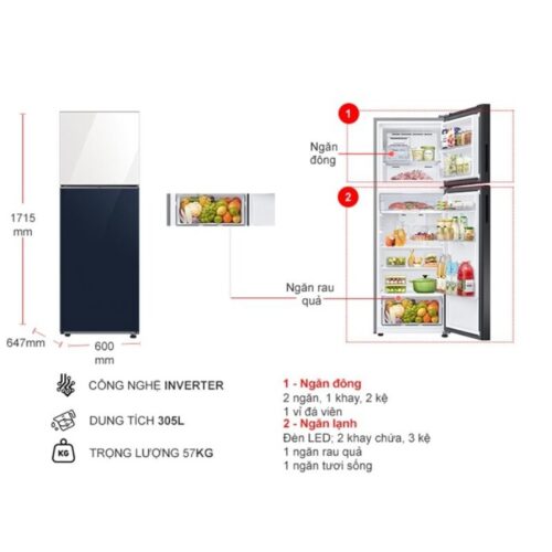 Tủ Lạnh 2 cánh Inverter Bespoke 305 Lít Samsung RT31CB56248ASV 9 Kích thước tủ Lạnh 2 cánh Inverter 305 Lít Samsung RT31CB56248ASV