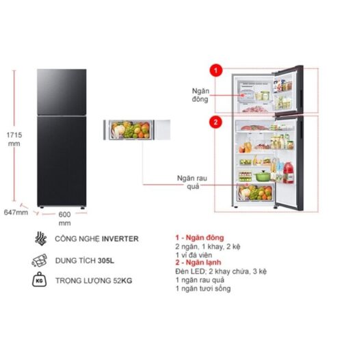Tủ Lạnh 2 cánh Inverter 305 Lít Samsung RT31CG5424B1SV 9 Kích thước tủ Lạnh 2 cánh Inverter 305 Lít Samsung RT31CG5424B1SV