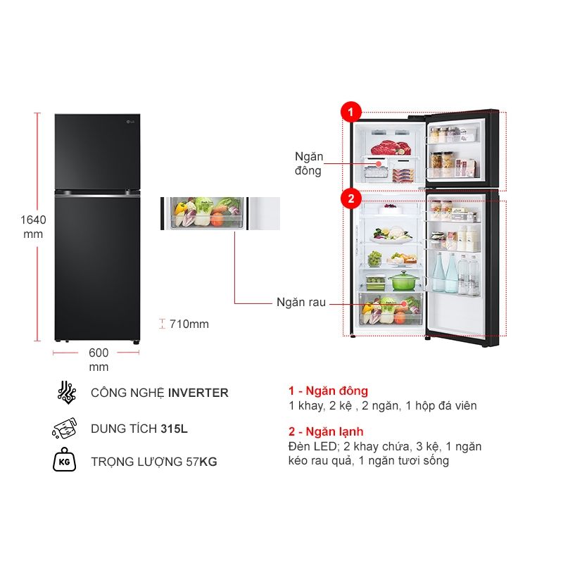 Tủ Lạnh 2 cánh Inverter 315 Lít LG LTB31BLM 6 Kích thước tủ Lạnh 2 cánh Inverter 315 Lít LG LTB31BLM
