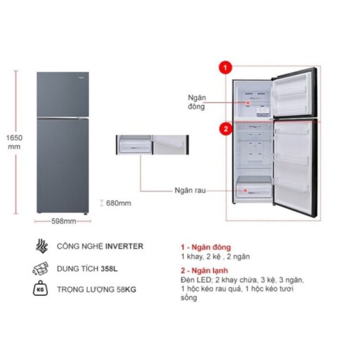 Tủ Lạnh 2 cánh Inverter 328 Lít Aqua AQR-T380FA(SL) 7 Kích thước tủ Lạnh 2 cánh Inverter 328 Lít Aqua AQR-T380FA(SL)